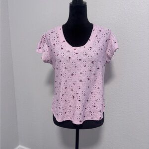 Pink Eyelet floral flutter sleeve Women's Top size large